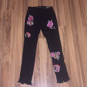 Rocks & Indigo Black Pink Floral Embroidered Jeans